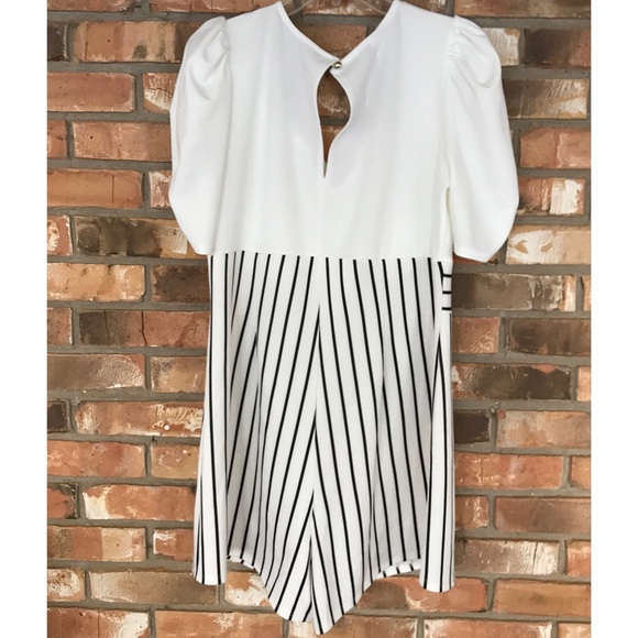 Find Me Plus Size Black and White Striped Square Neckline Romper - Picture 6 of 7